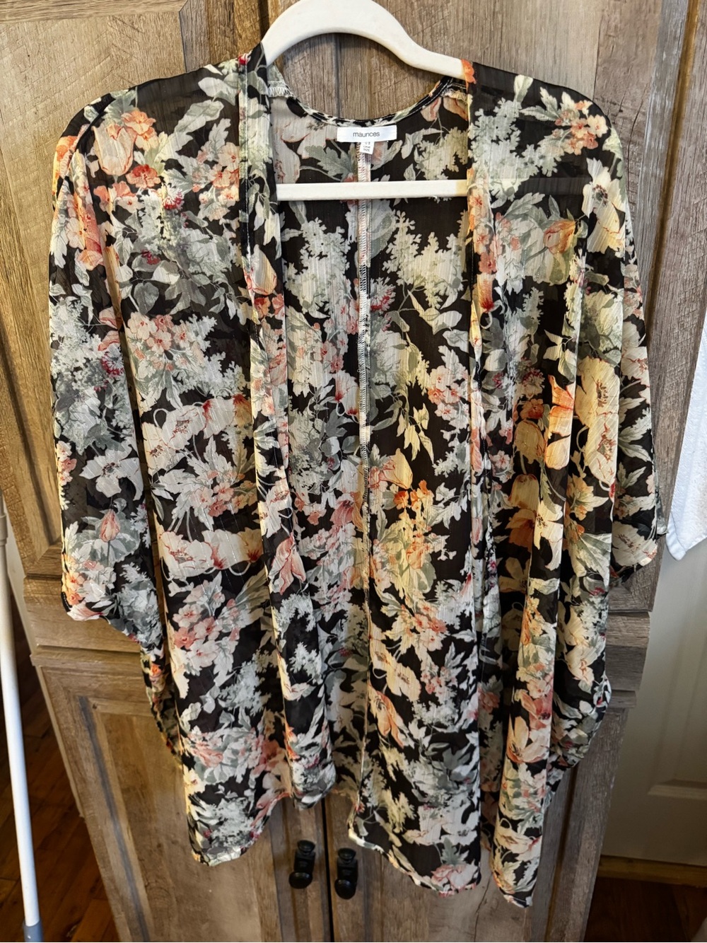 Maurices Black Sheer Floral Kimono Cardigan